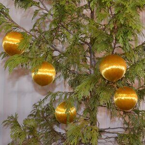 Handmade Holiday Ornaments 5 Balls Yellow Shiny Styrofoam Nylon Threaded Hooks